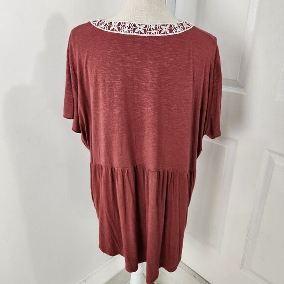 Amaryllis Top Womens 1X Brown Babydoll Boho Embroidered Rayon Stretch Flowy - Picture 13 of 14